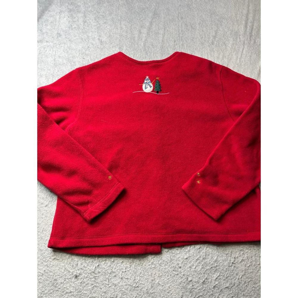 C&B Sport Red Fleece Snowman Embroidered Button Up Cardigan Sweater Women L VTG - Picture 7 of 7